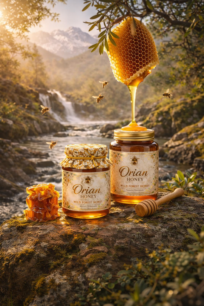 Pure raw forest honey collected naturally